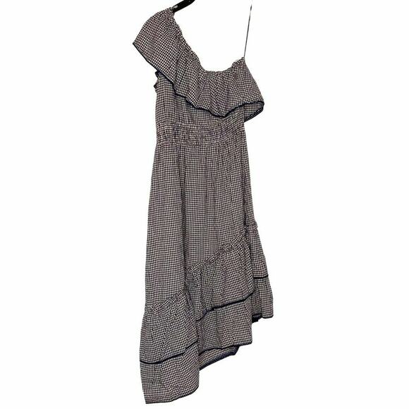 NSR Blue Gingham One Shoulder Dress Angled Ruffle Hem Women's Size Medium - Picture 1 of 8